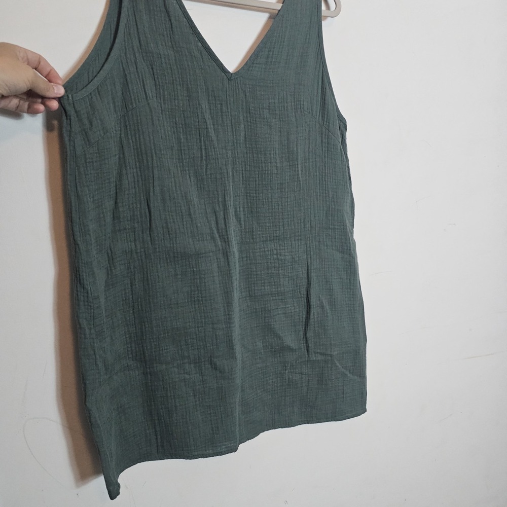 Cupshe Olive Cotton V-Neck Mini Dress with Tie Straps Large Gauzy Sundress - Picture 2 of 8